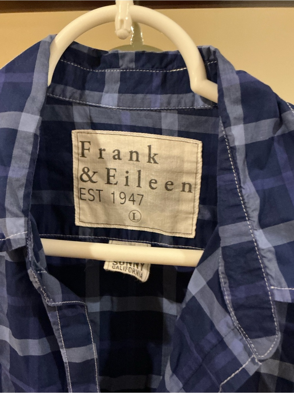 Frank & Eileen blue plaid cotton button down Eileen style top sz large